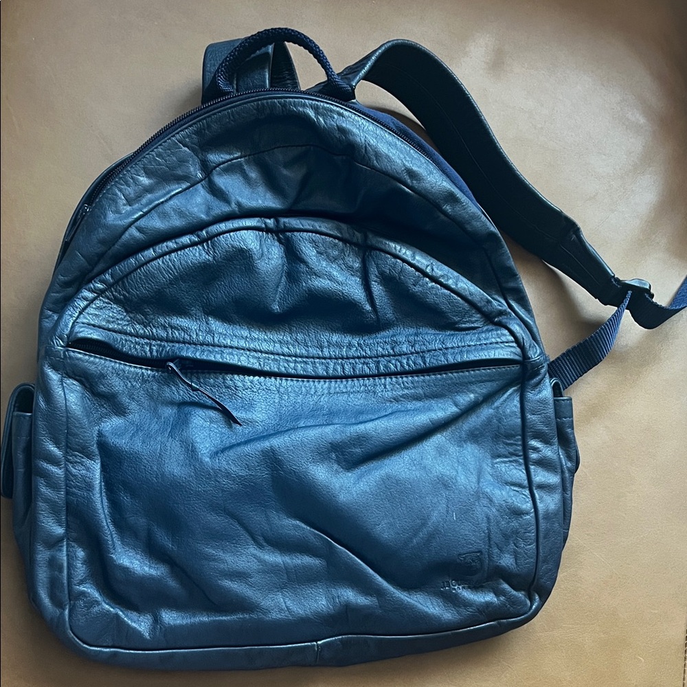 Navy  Leather Backpack